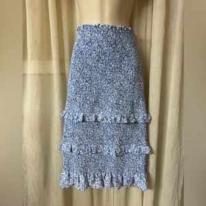 Abercrombie and Fitch smocked Tiered Ruffle Stretch Skirt Blue Floral